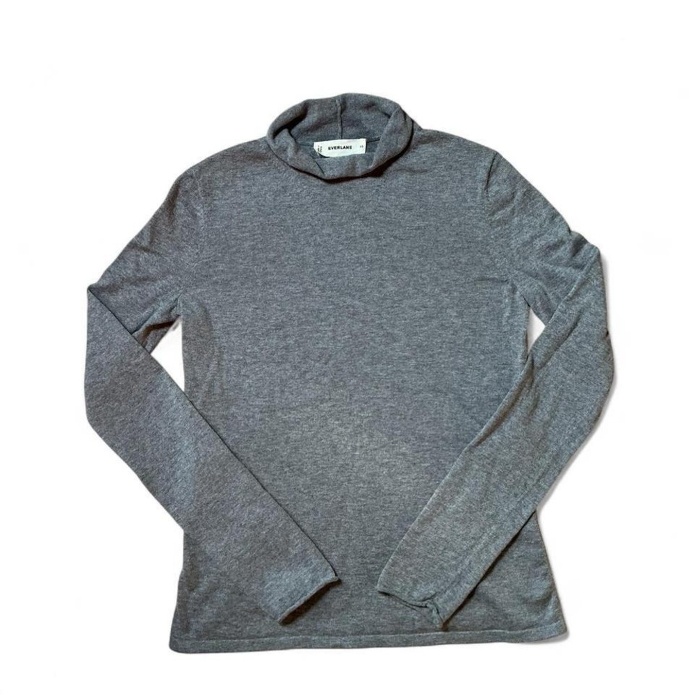 EVERLANE Women‎ Gray Long Cashmere Cotton Sleeve Turtleneck Top Cozy Basic XS